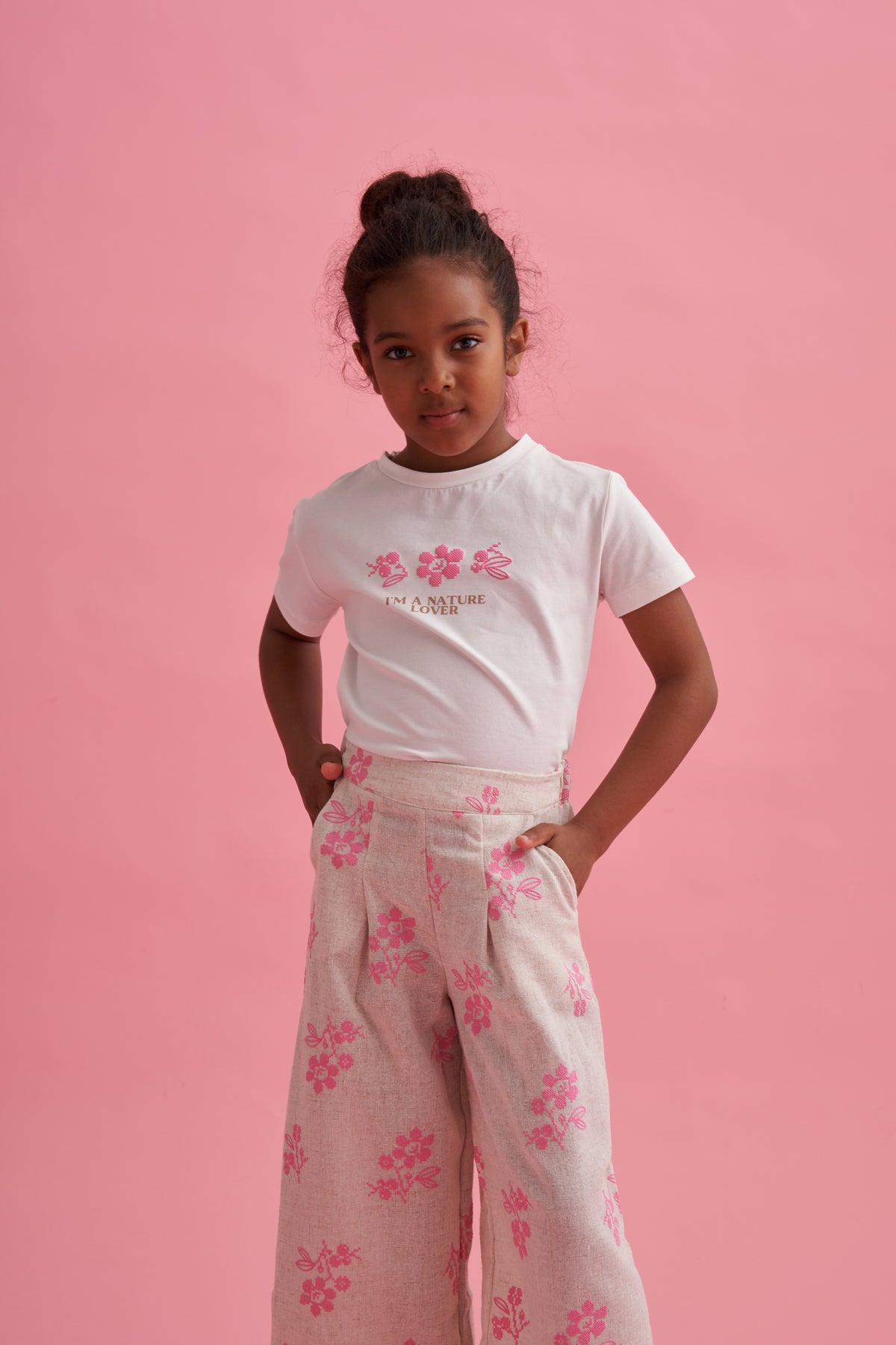 Baskılı Keten Palazzo Pantolon T-shirt Takım