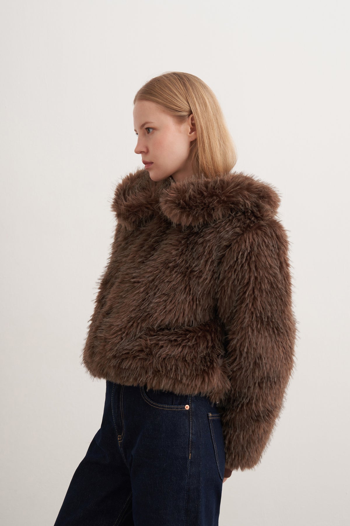 Suni Kürk Fermuarlı Kısa Mont