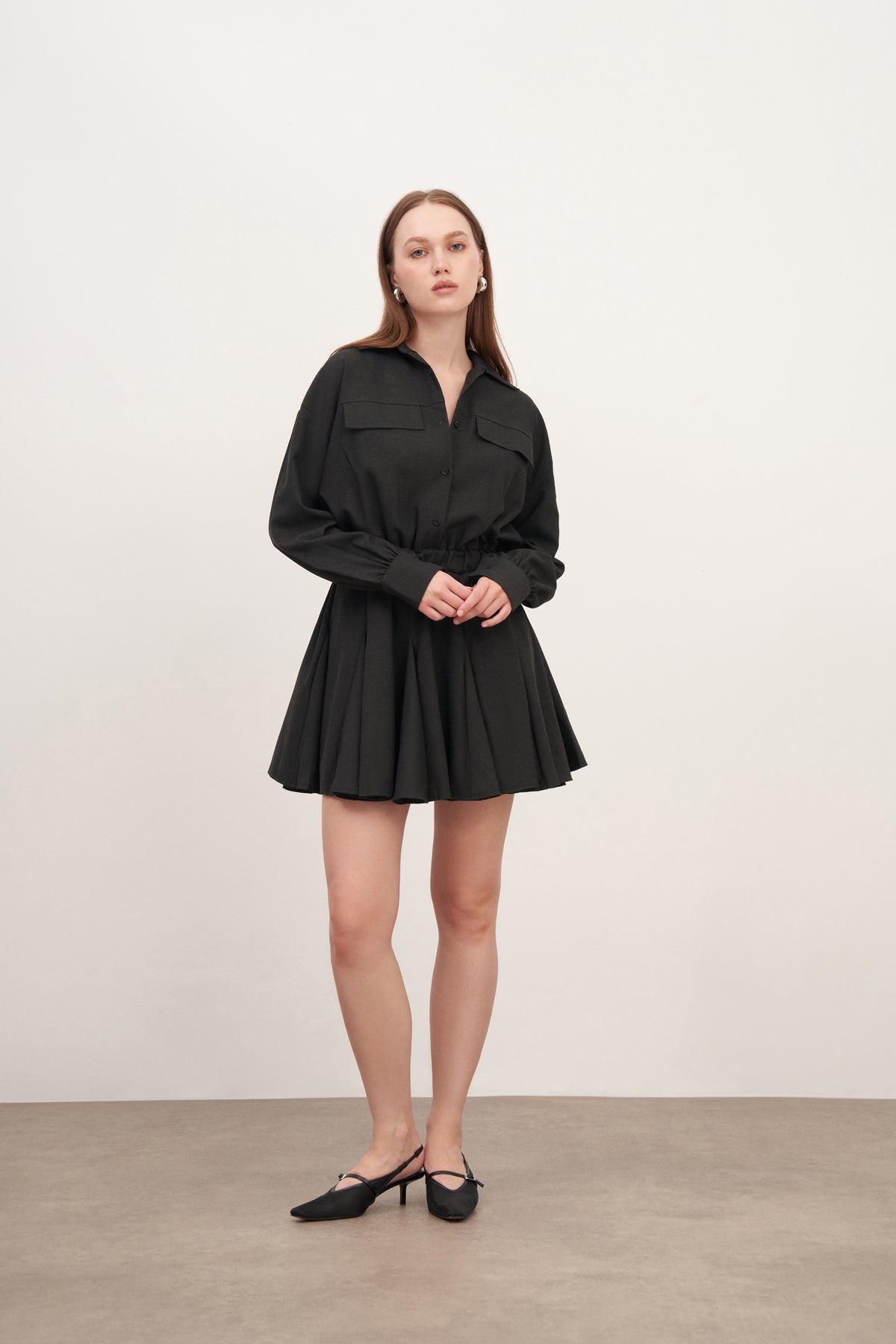 Volanlı Kısa Gömlek Elbise