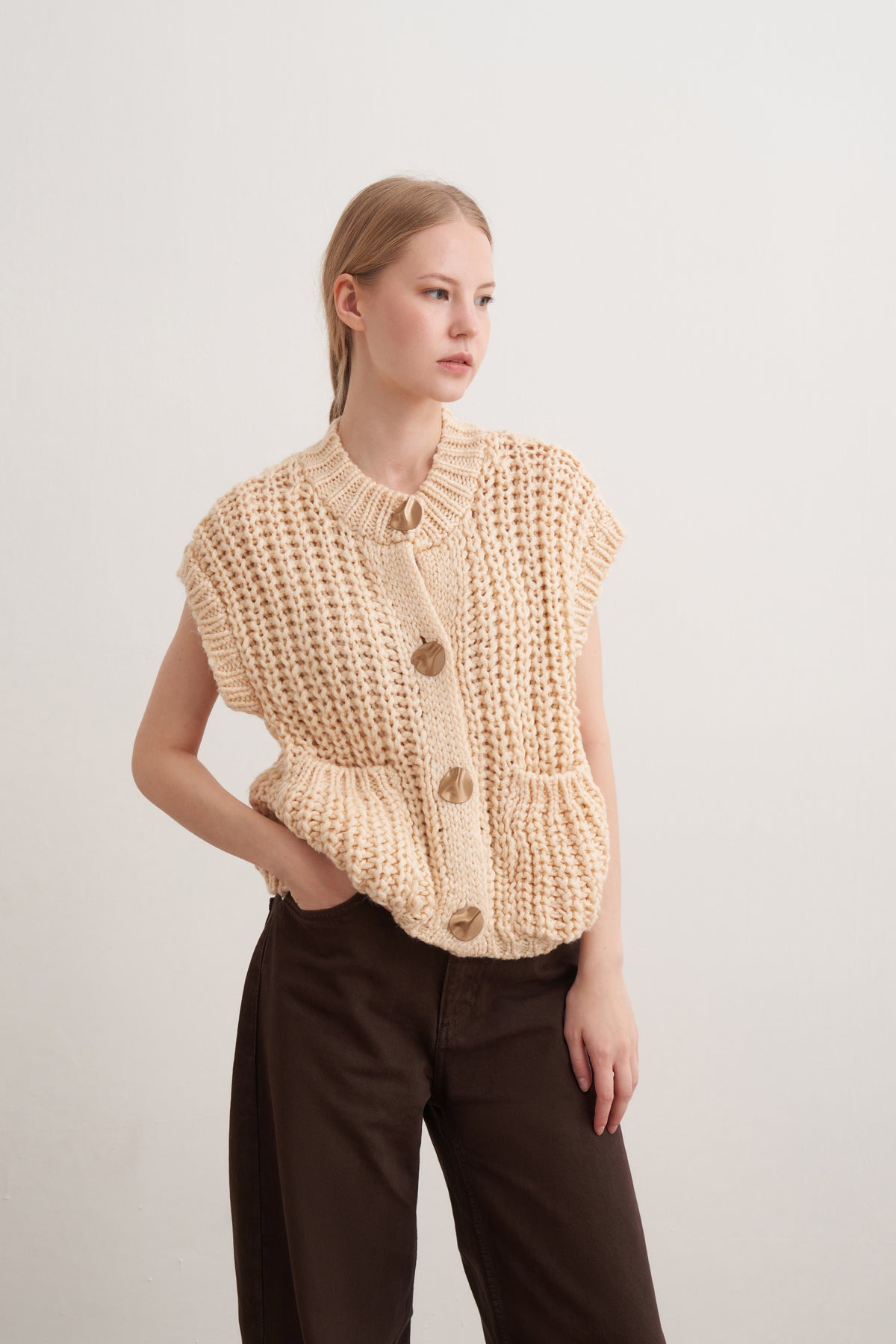 Kalın Örgülü Triko Yelek