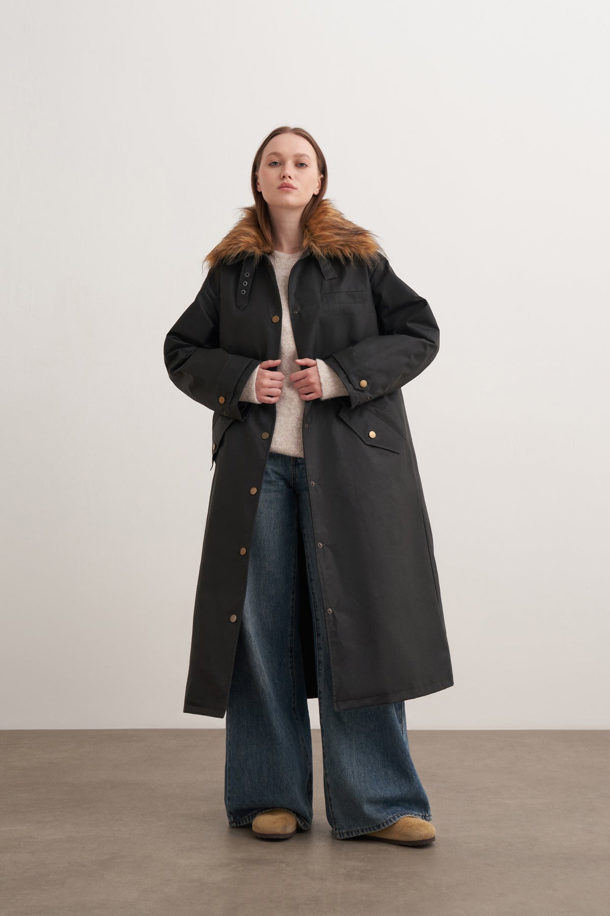 Mumlu Görünümlü Uzun Trençkot