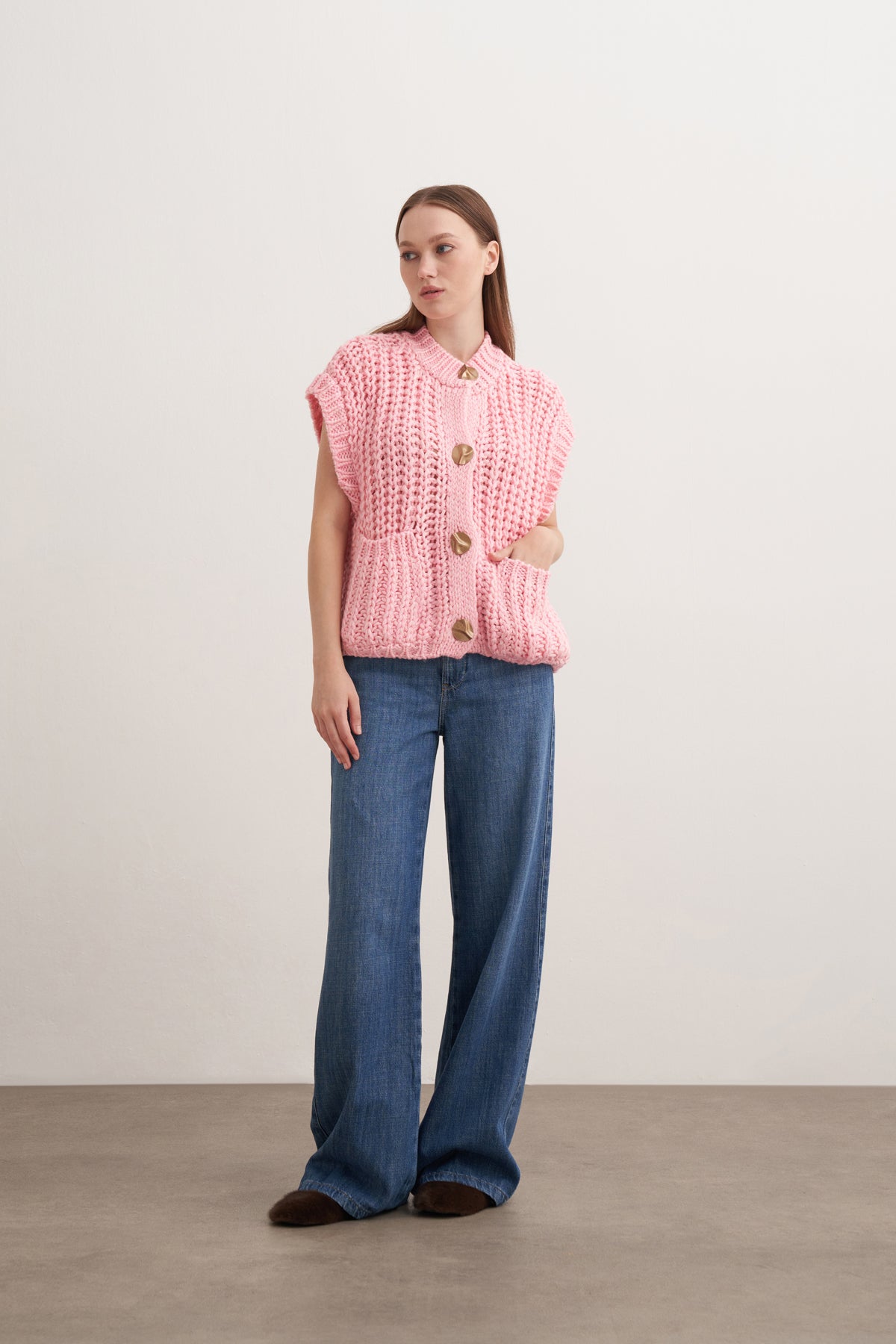 Kalın Örgülü Triko Yelek