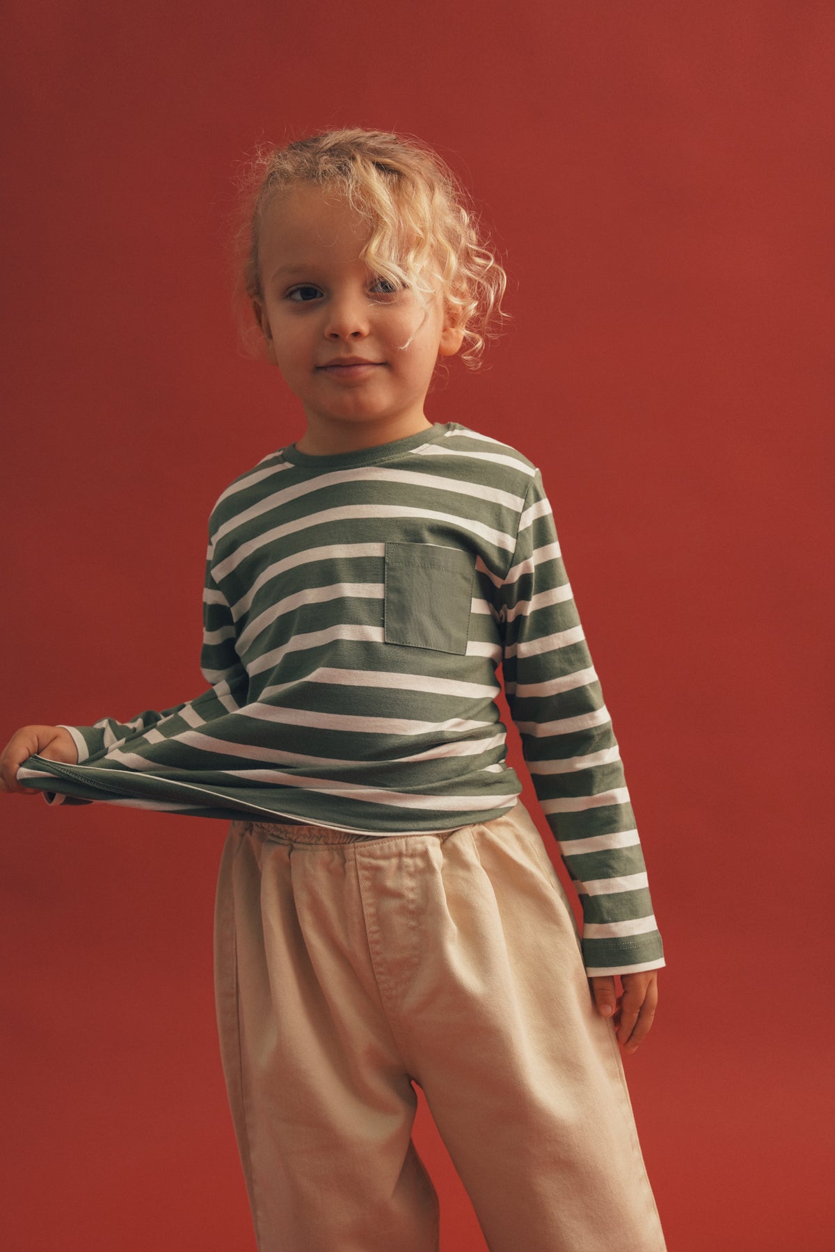 Çizgili Cepli Uzun Kol T-Shırt