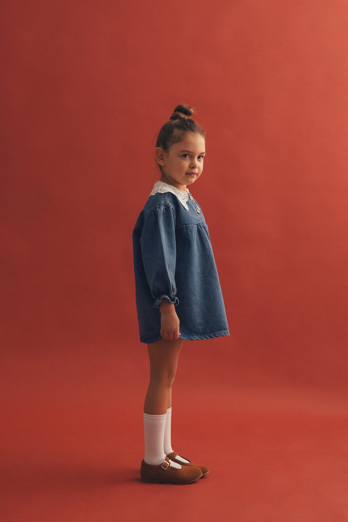 Kot Denim Dantel Yaka Elbise