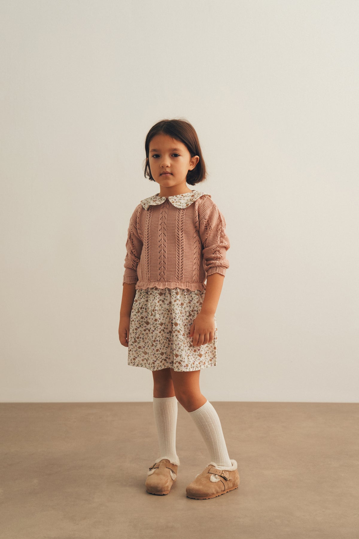 Çiçekli Triko Detaylı Elbise