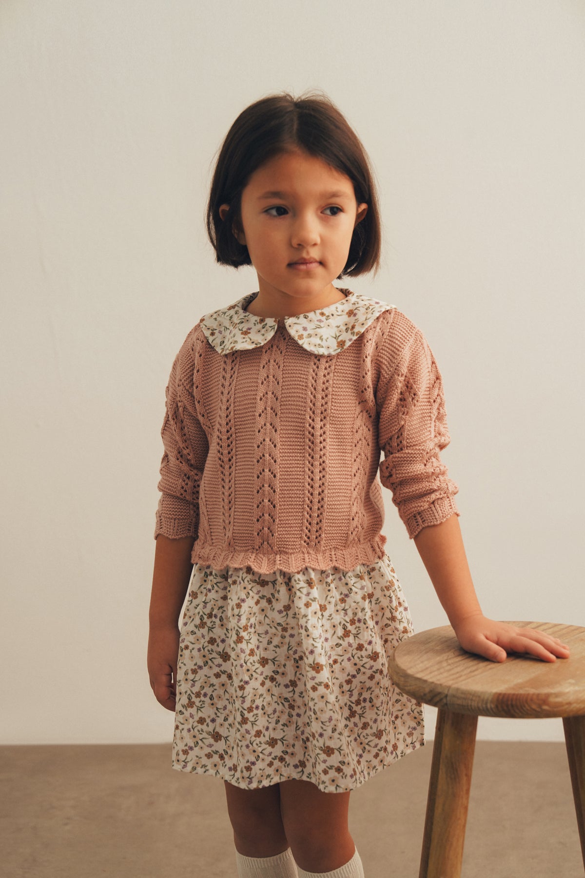 Çiçekli Triko Detaylı Elbise