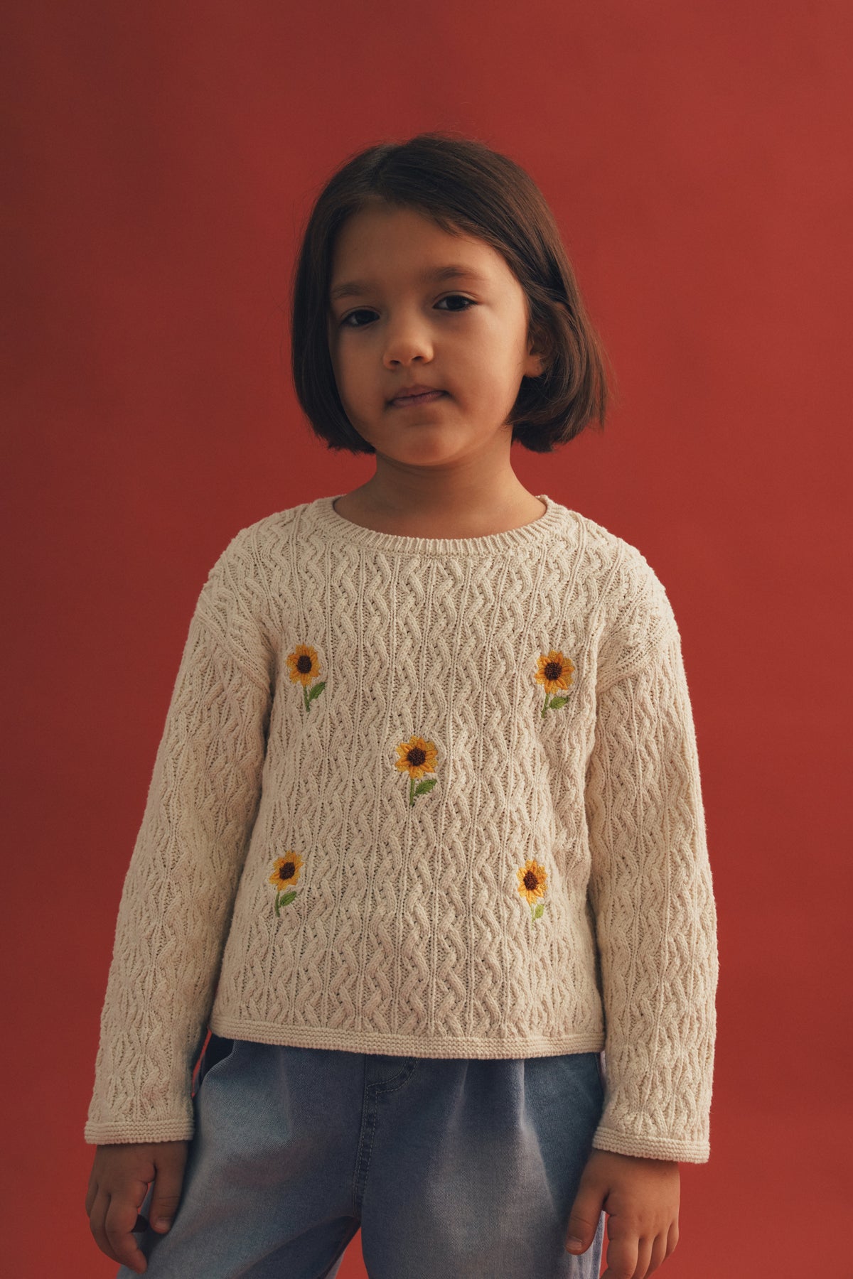 Papatya Nakışlı Triko Kazak