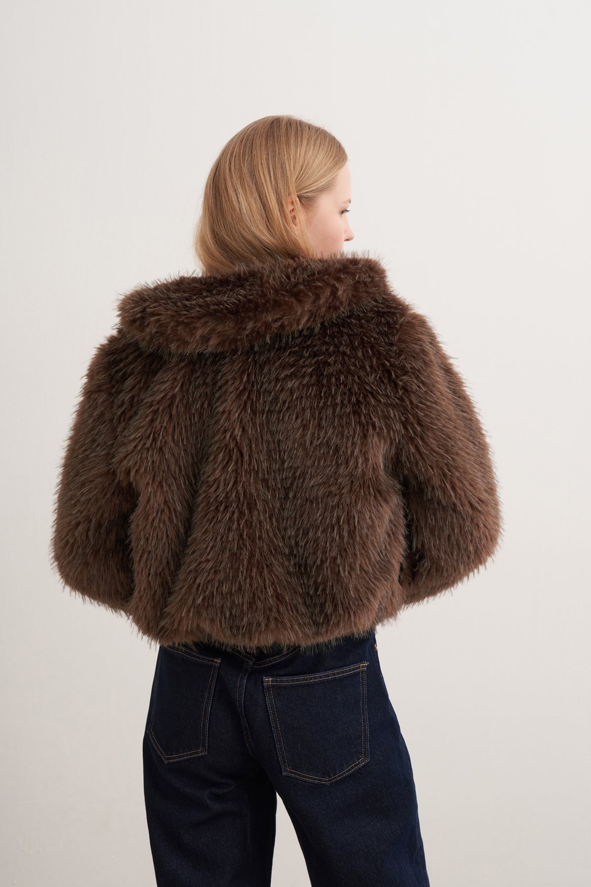 Suni Kürk Fermuarlı Kısa Mont