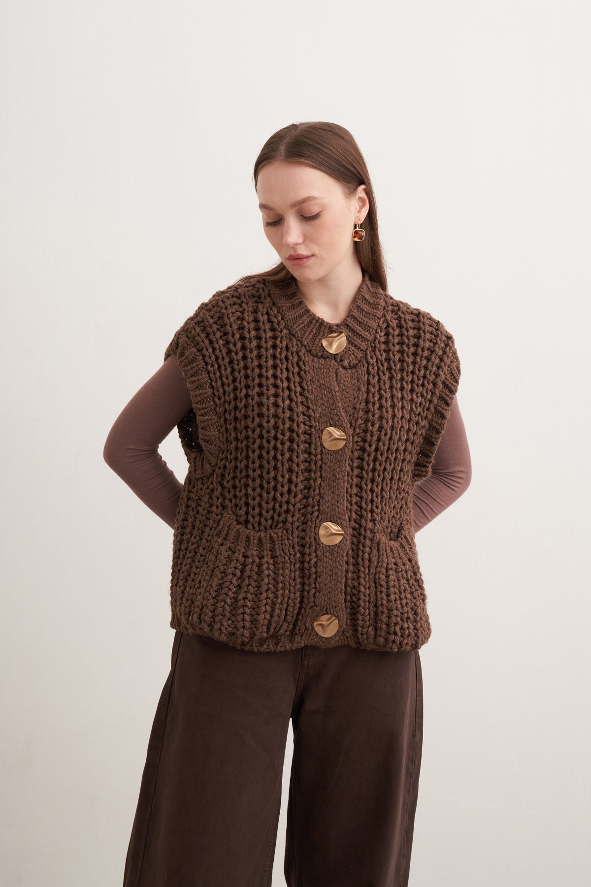 Kalın Örgülü Triko Yelek