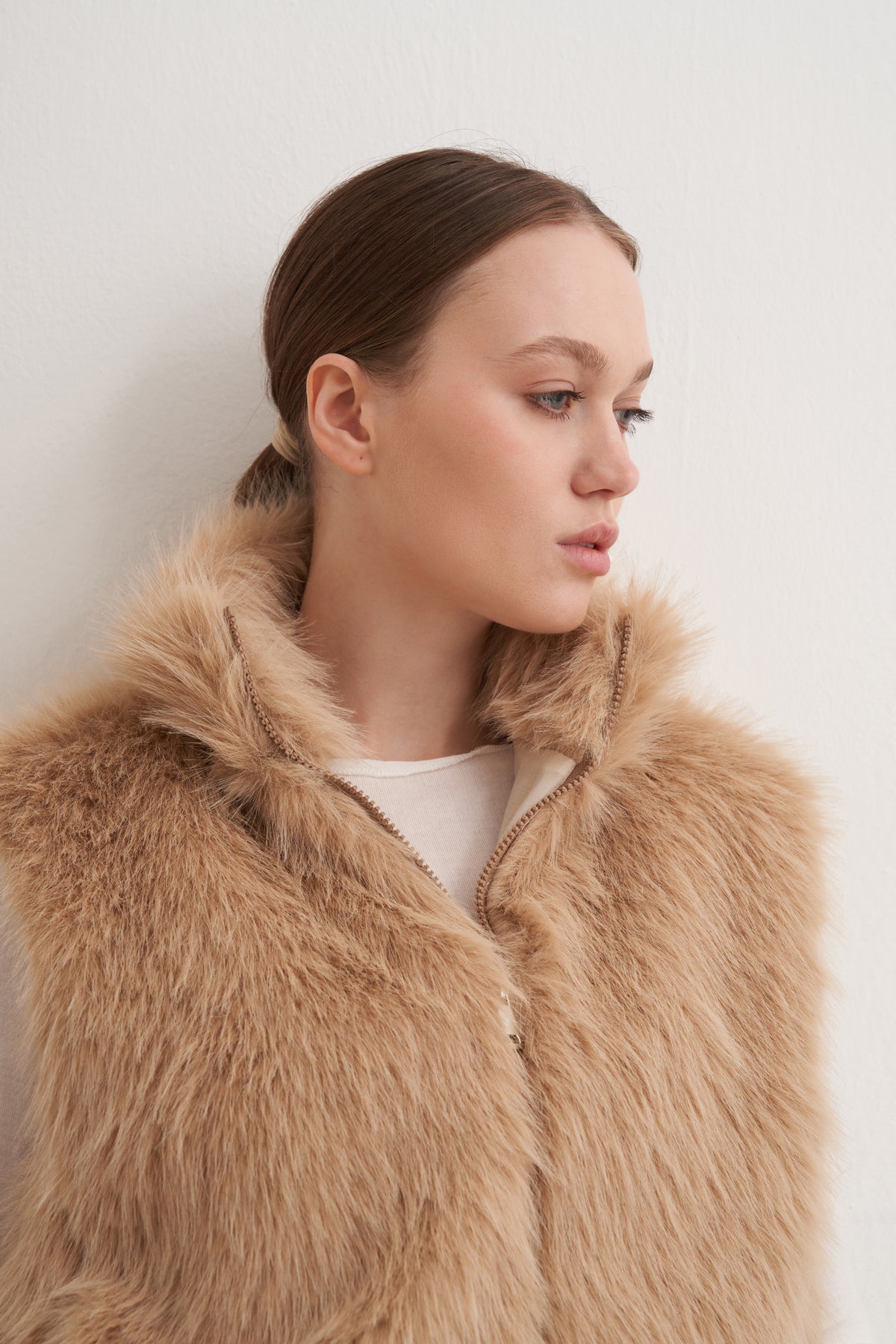 Fermuarlı Dik Yaka Kürk Yelek