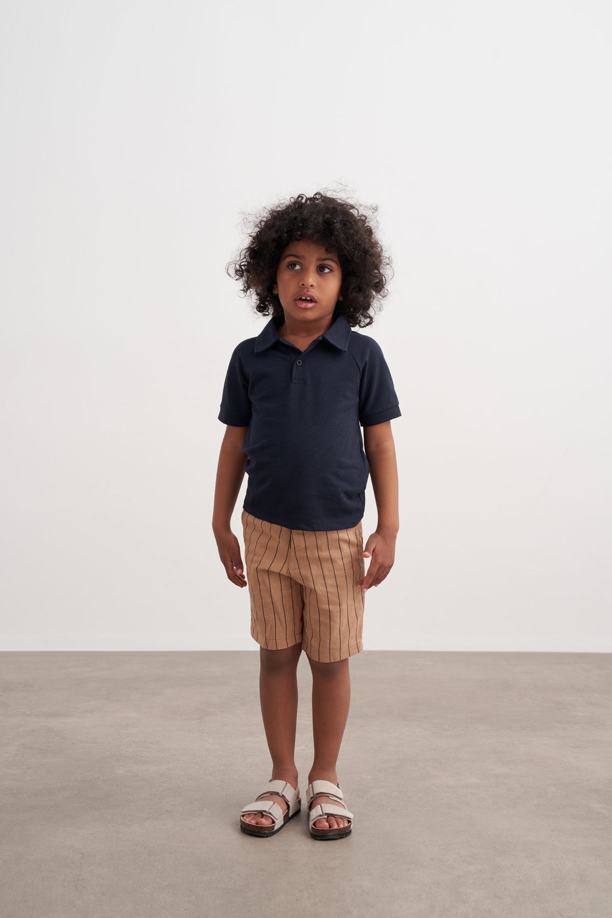 Lacivert Çizgili Keten Şort