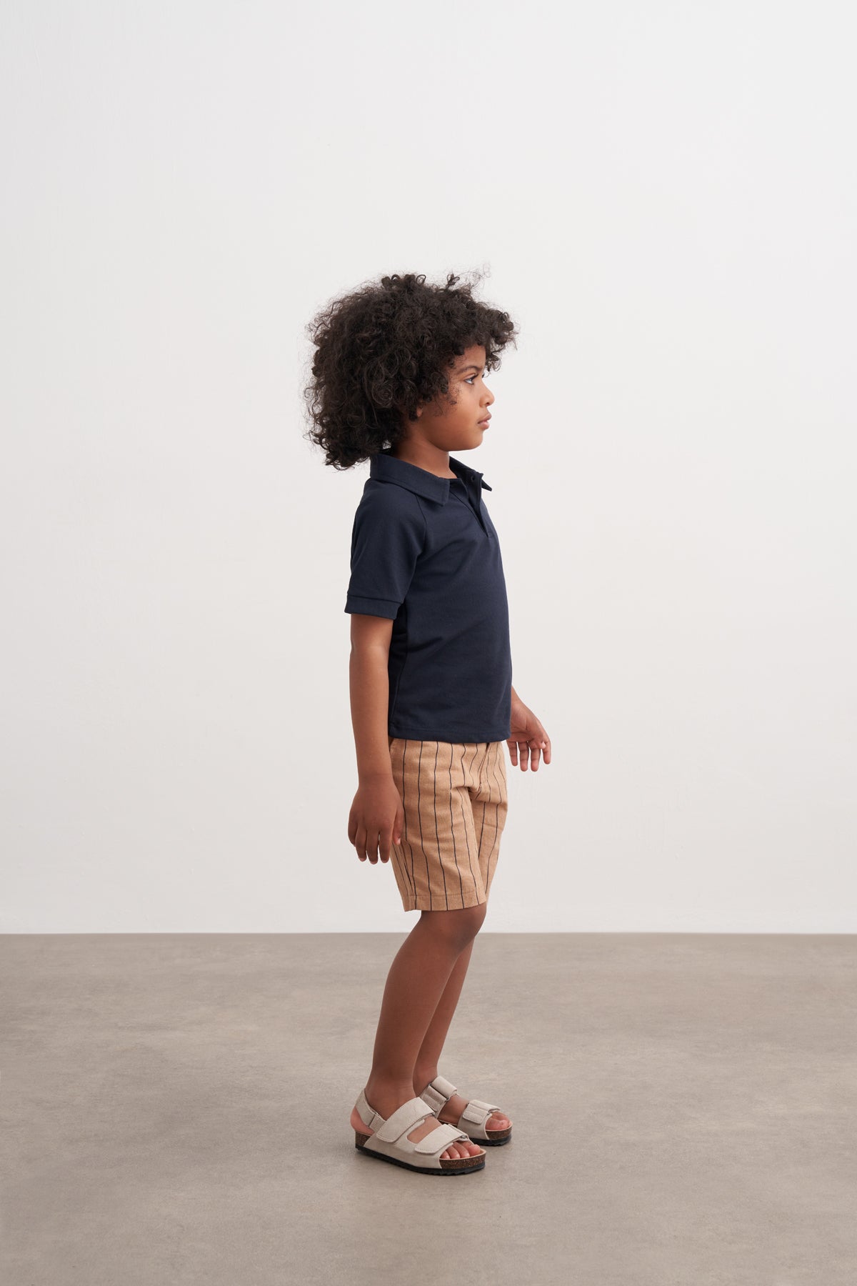 Lacivert Çizgili Keten Şort