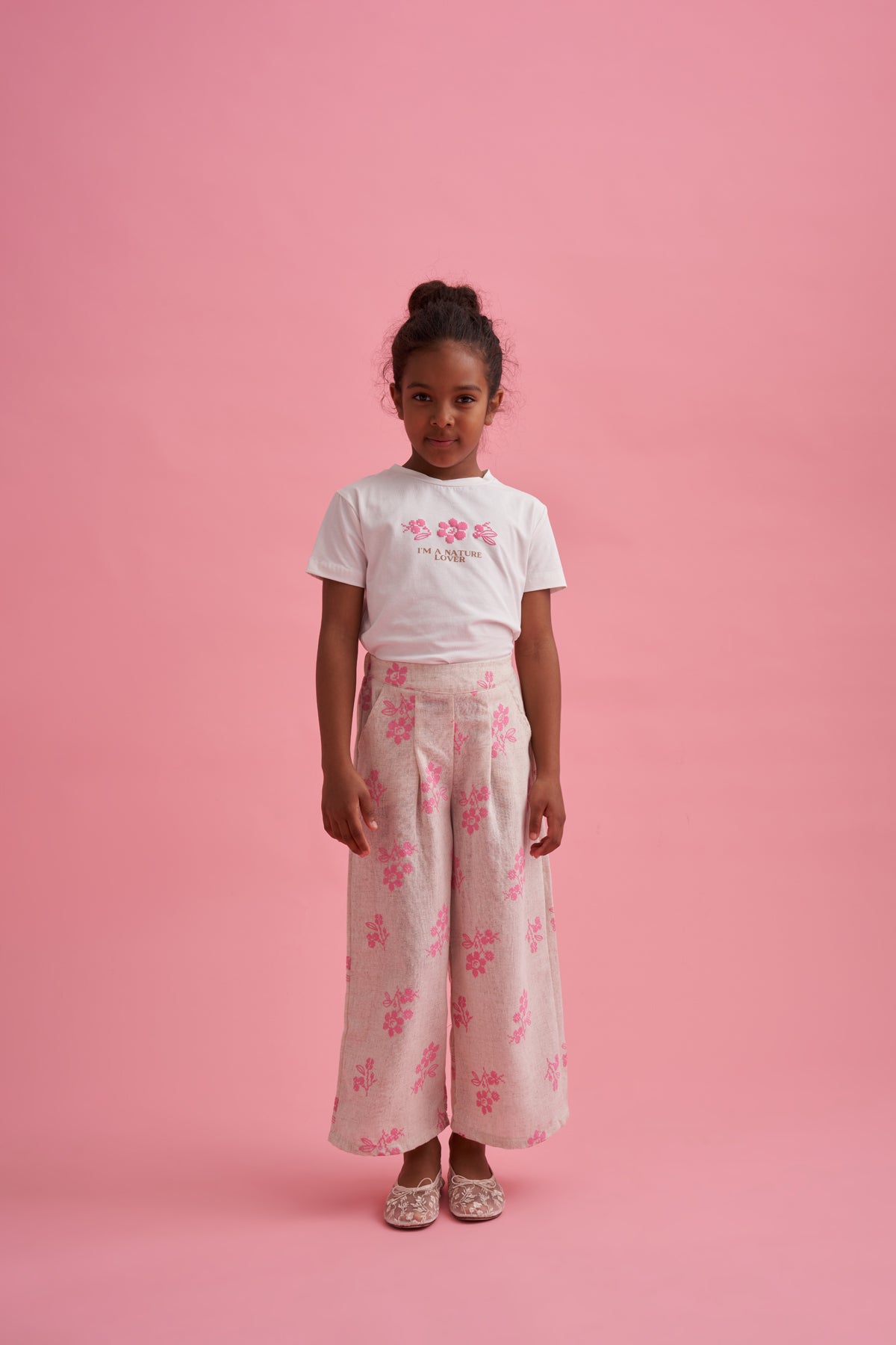 Baskılı Keten Palazzo Pantolon T-shirt Takım