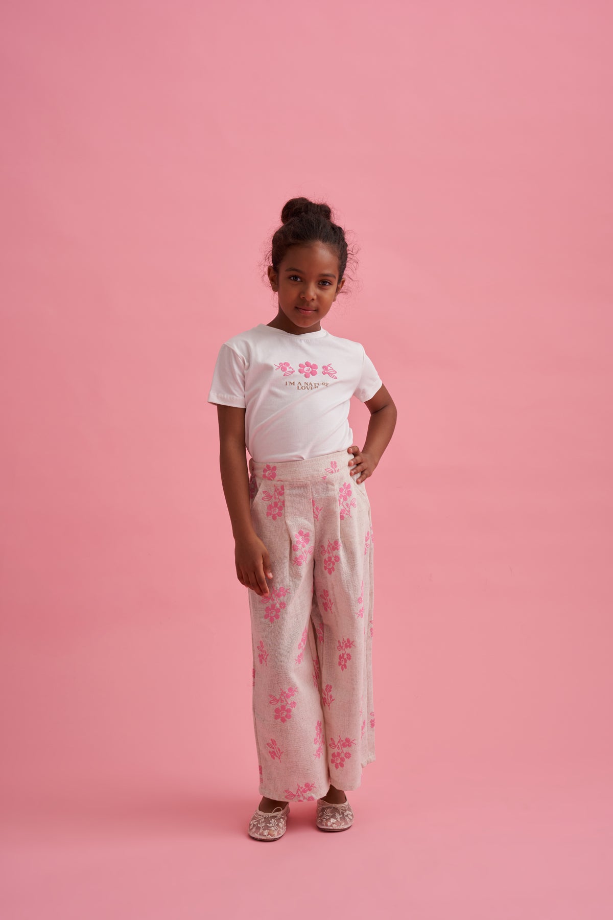 Baskılı Keten Palazzo Pantolon T-shirt Takım