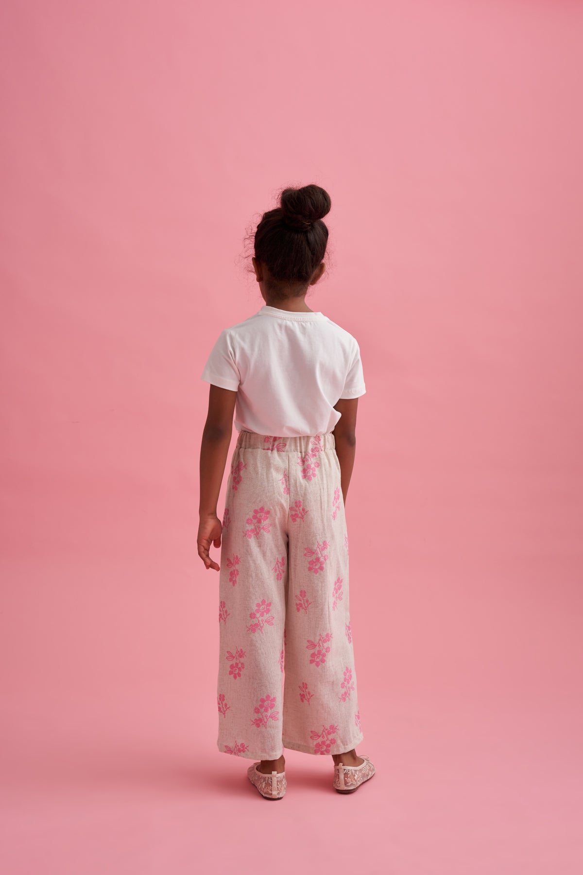 Baskılı Keten Palazzo Pantolon T-shirt Takım