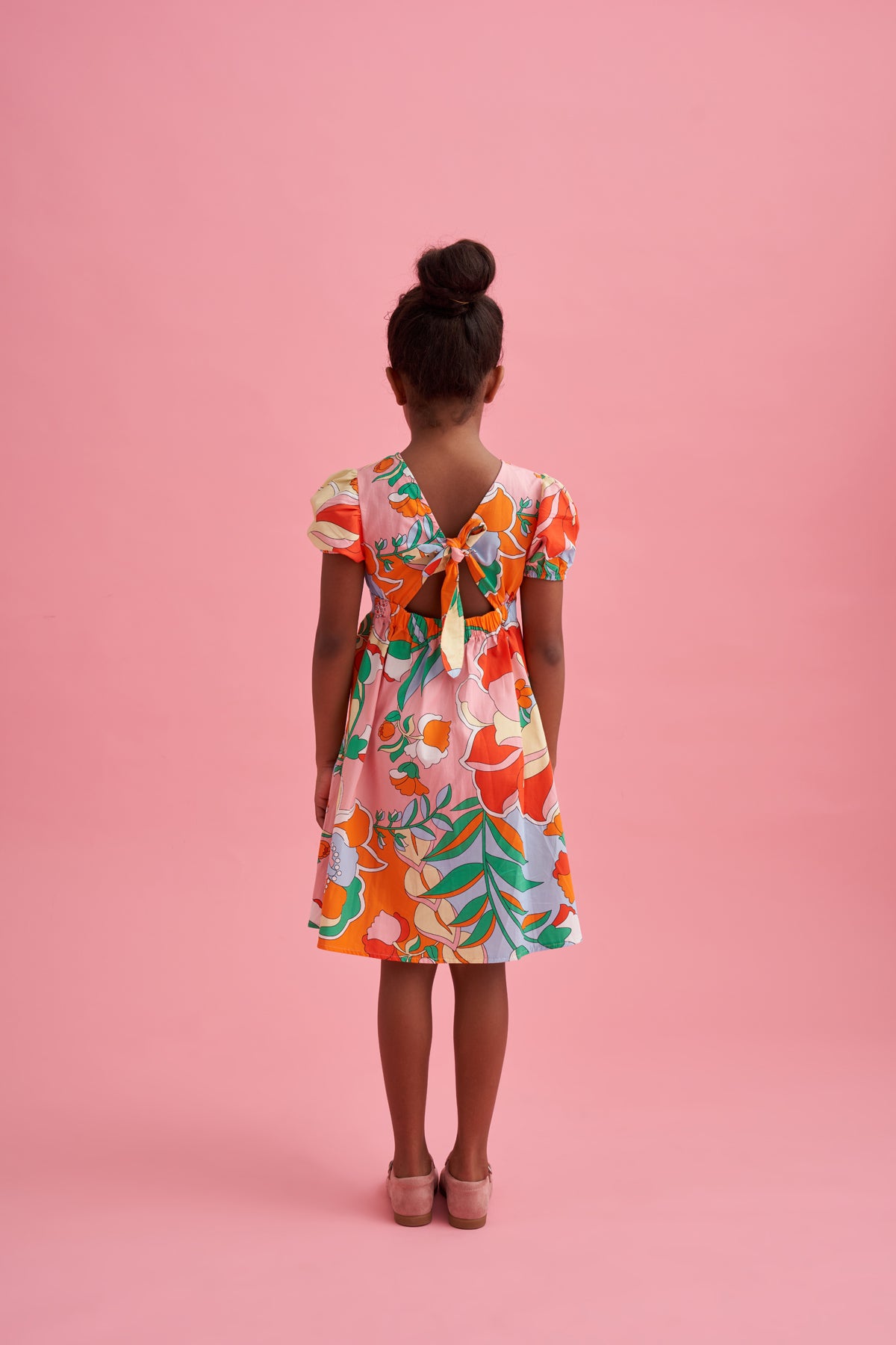 Sırt Detaylı Desenli Pamuk Poplin Elbise