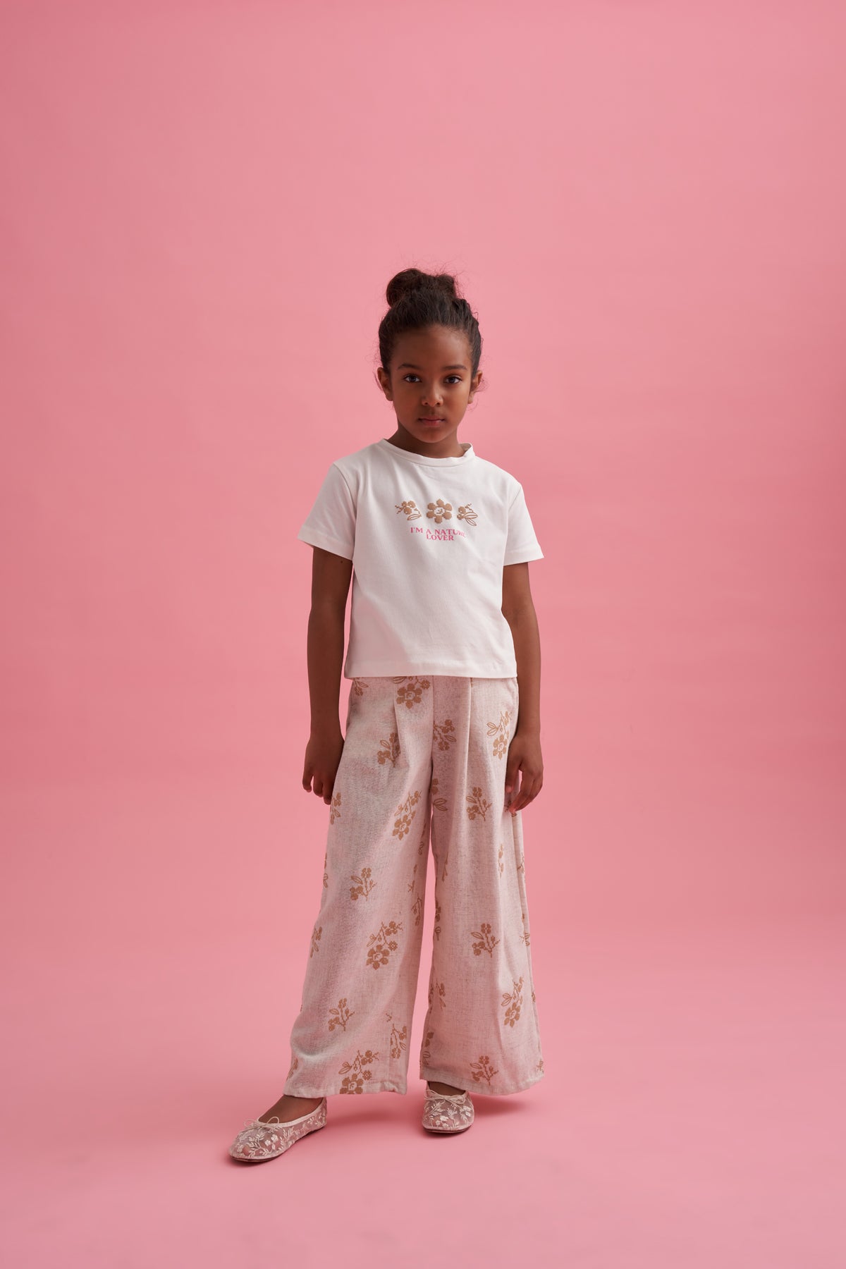 Baskılı Keten Palazzo Pantolon T-shirt Takım