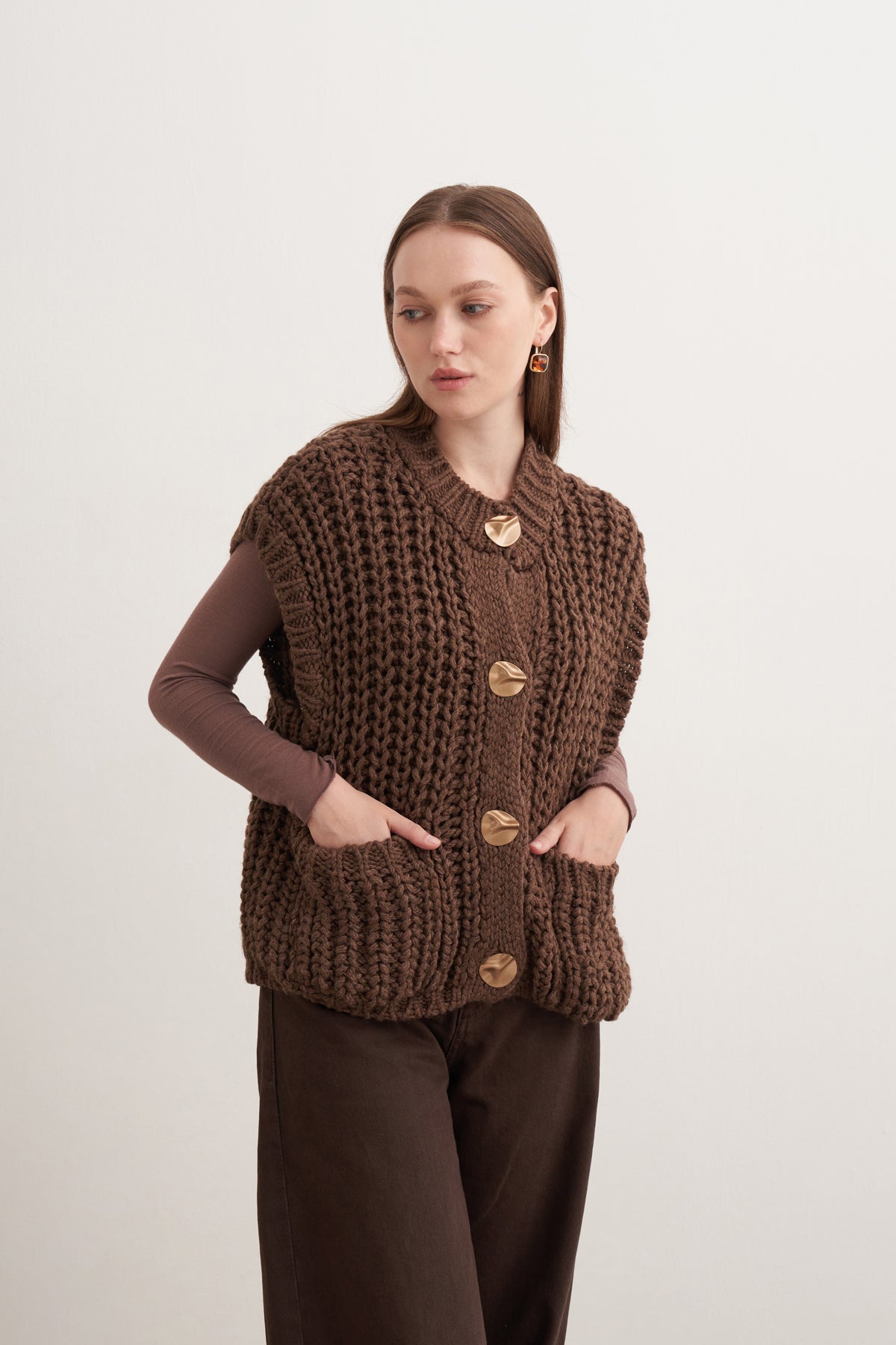 Kalın Örgülü Triko Yelek