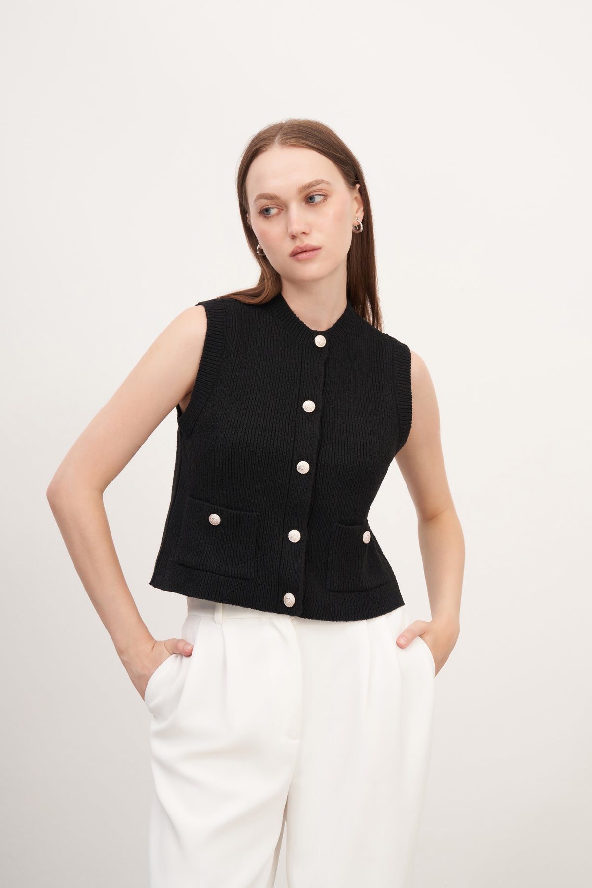 Triko Fitilli Yelek Siyah