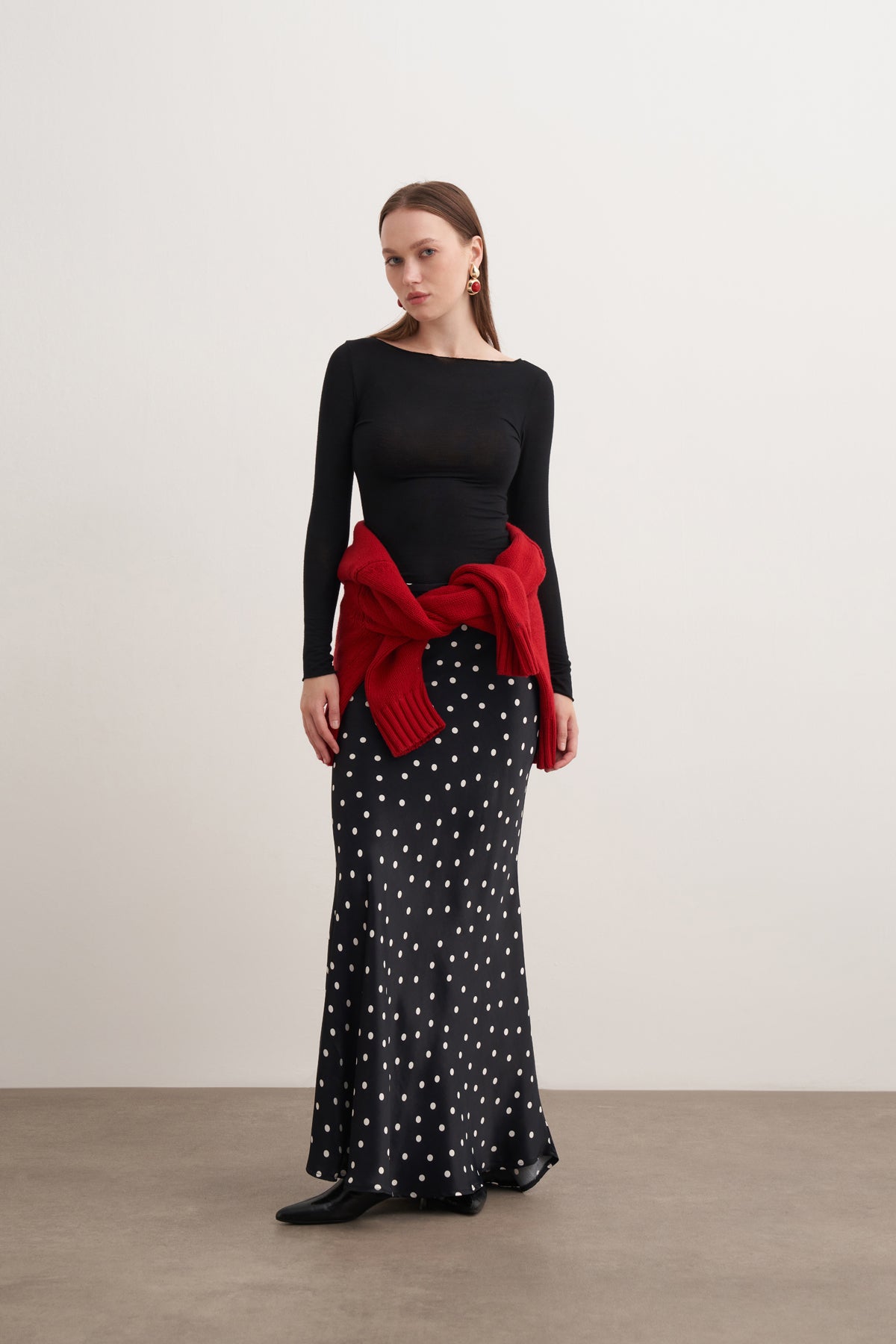 Saten Puantiyeli Etek