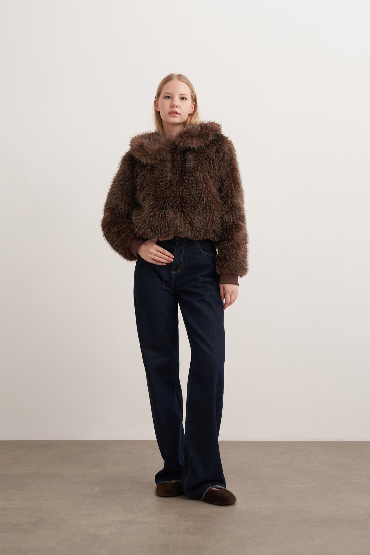 Suni Kürk Fermuarlı Kısa Mont