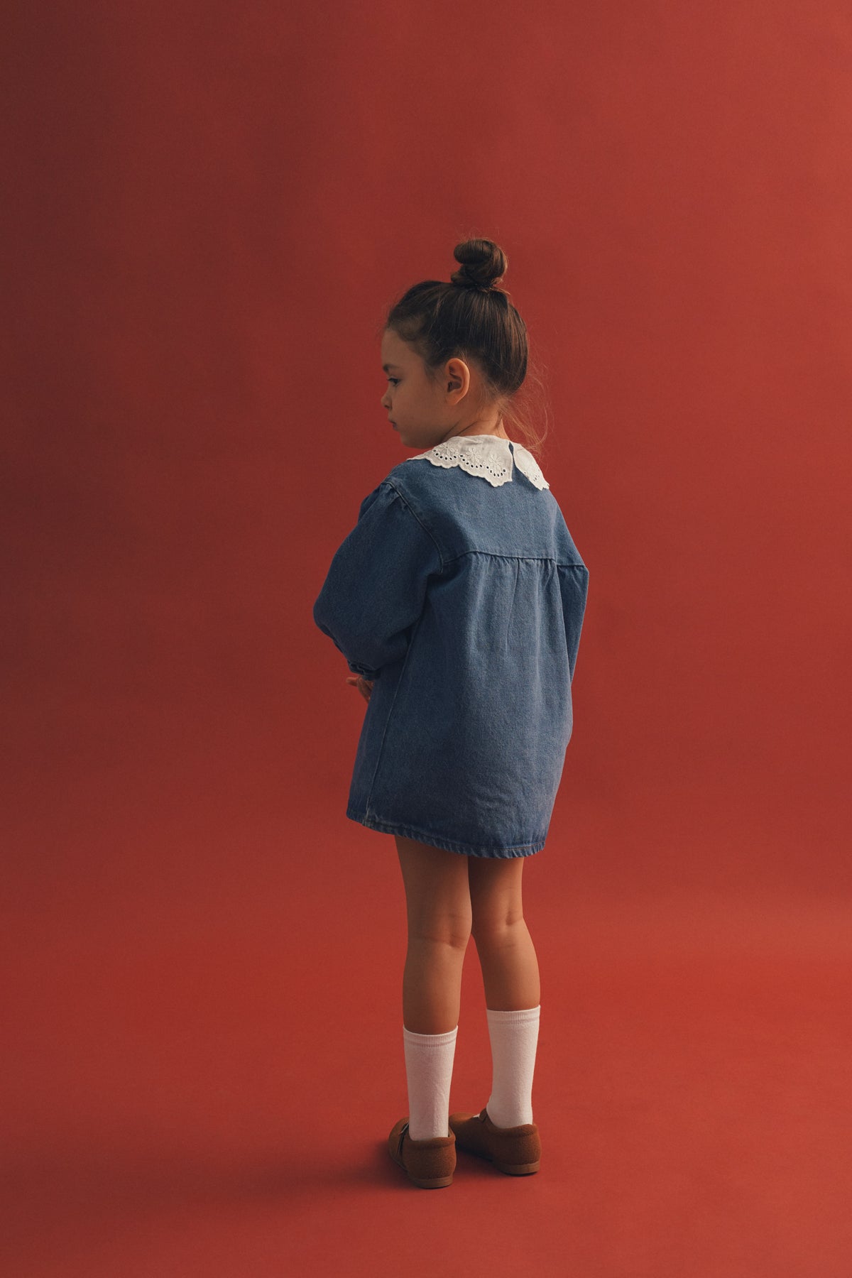 Kot Denim Dantel Yaka Elbise