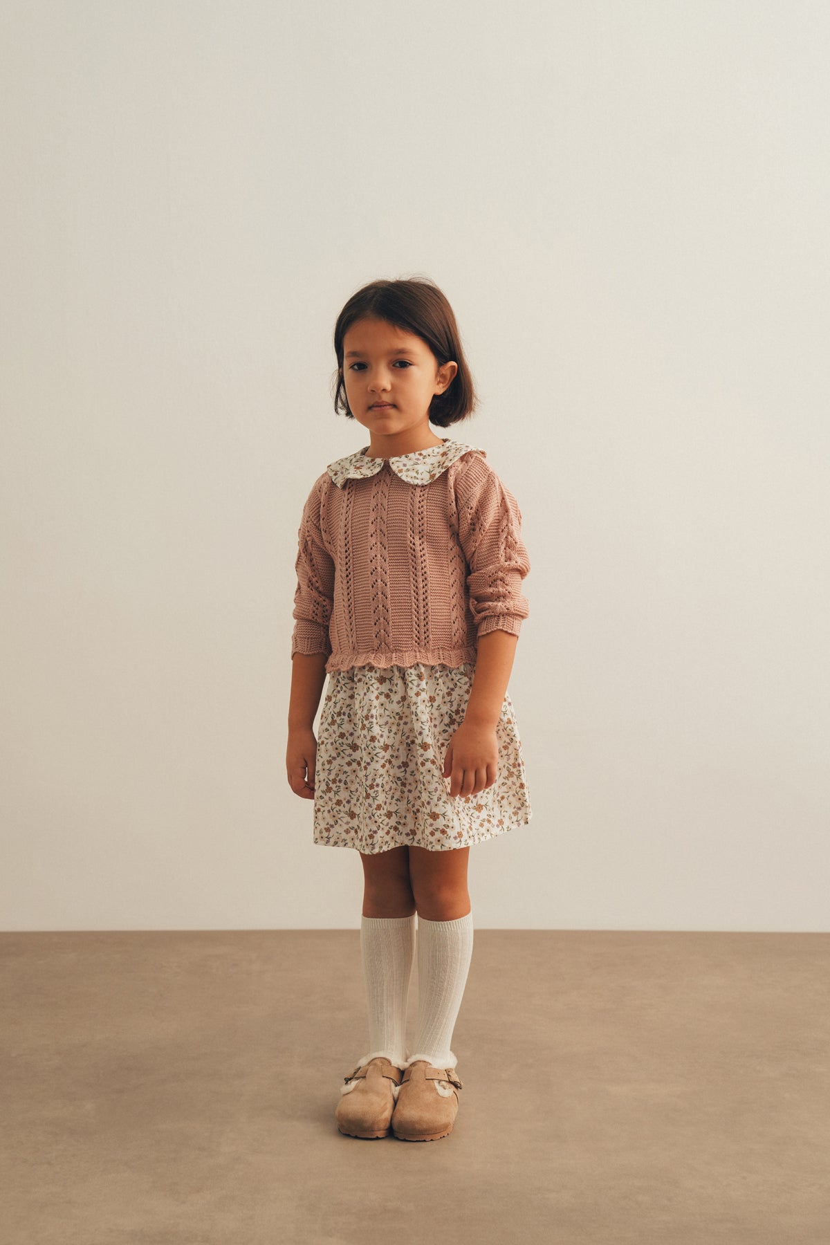 Çiçekli Triko Detaylı Elbise