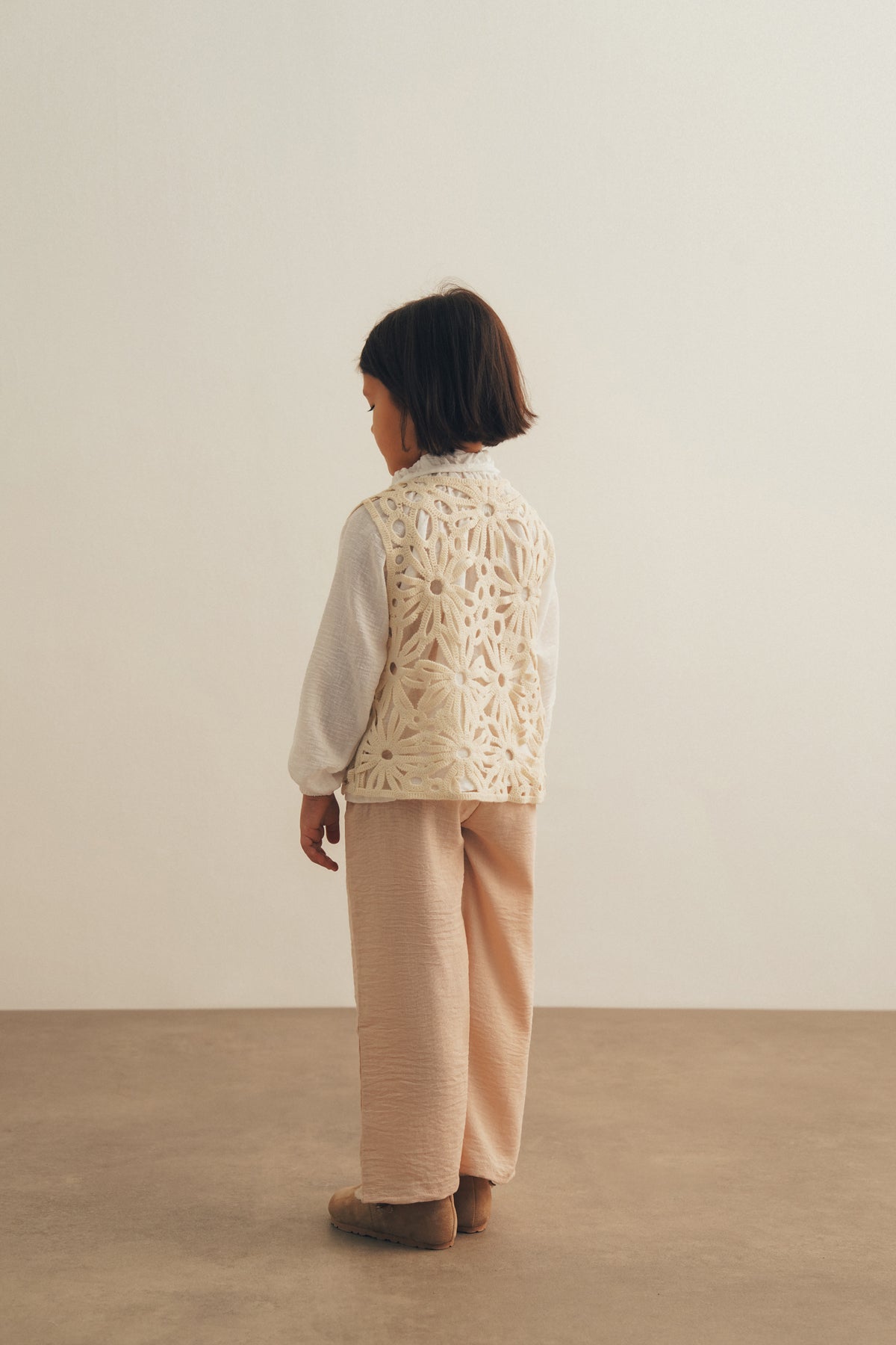 Bej Örgü Yelek Detaylı 3 Lü Takım