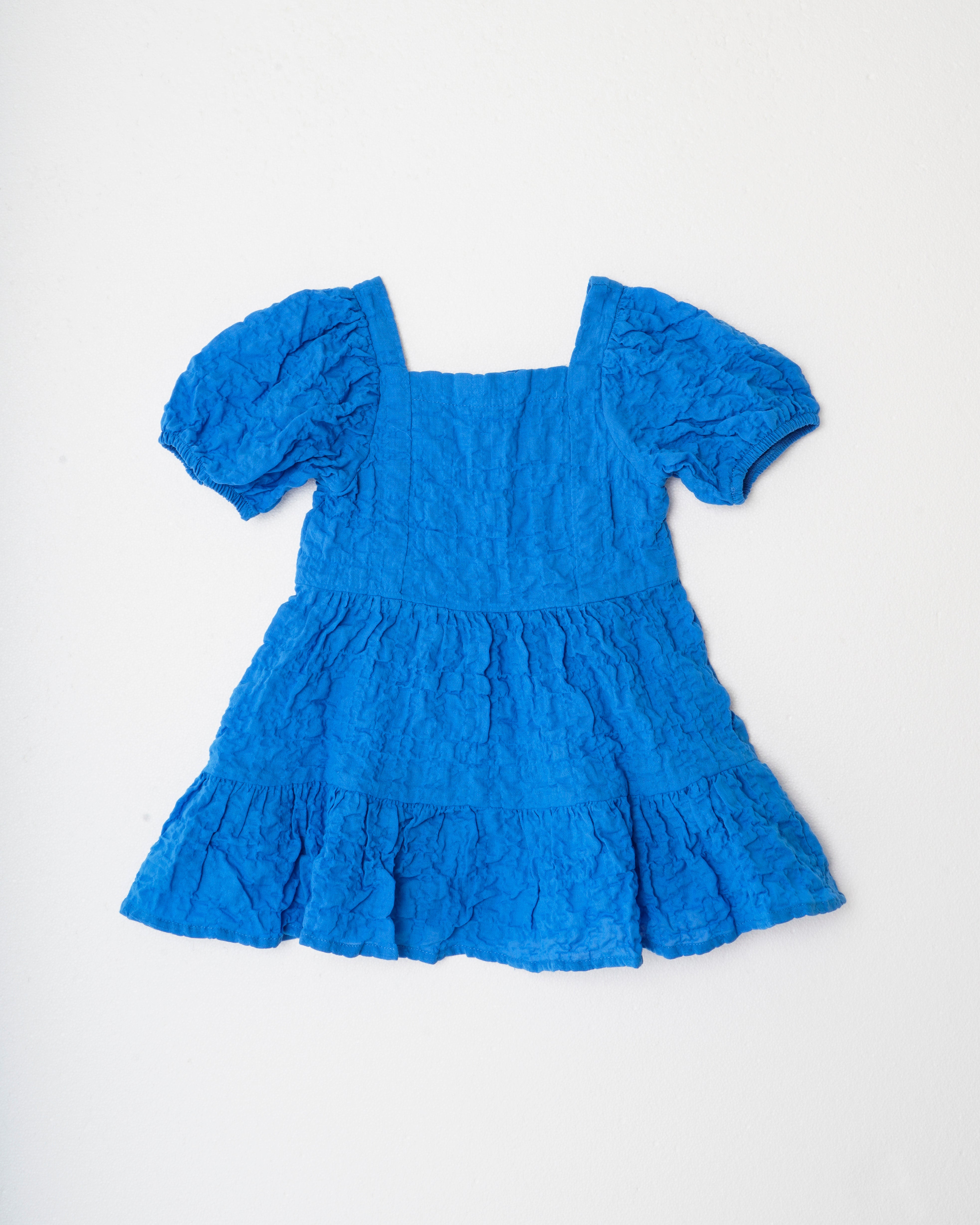 Saks Mavi Kırışık Görünümlü Elbise