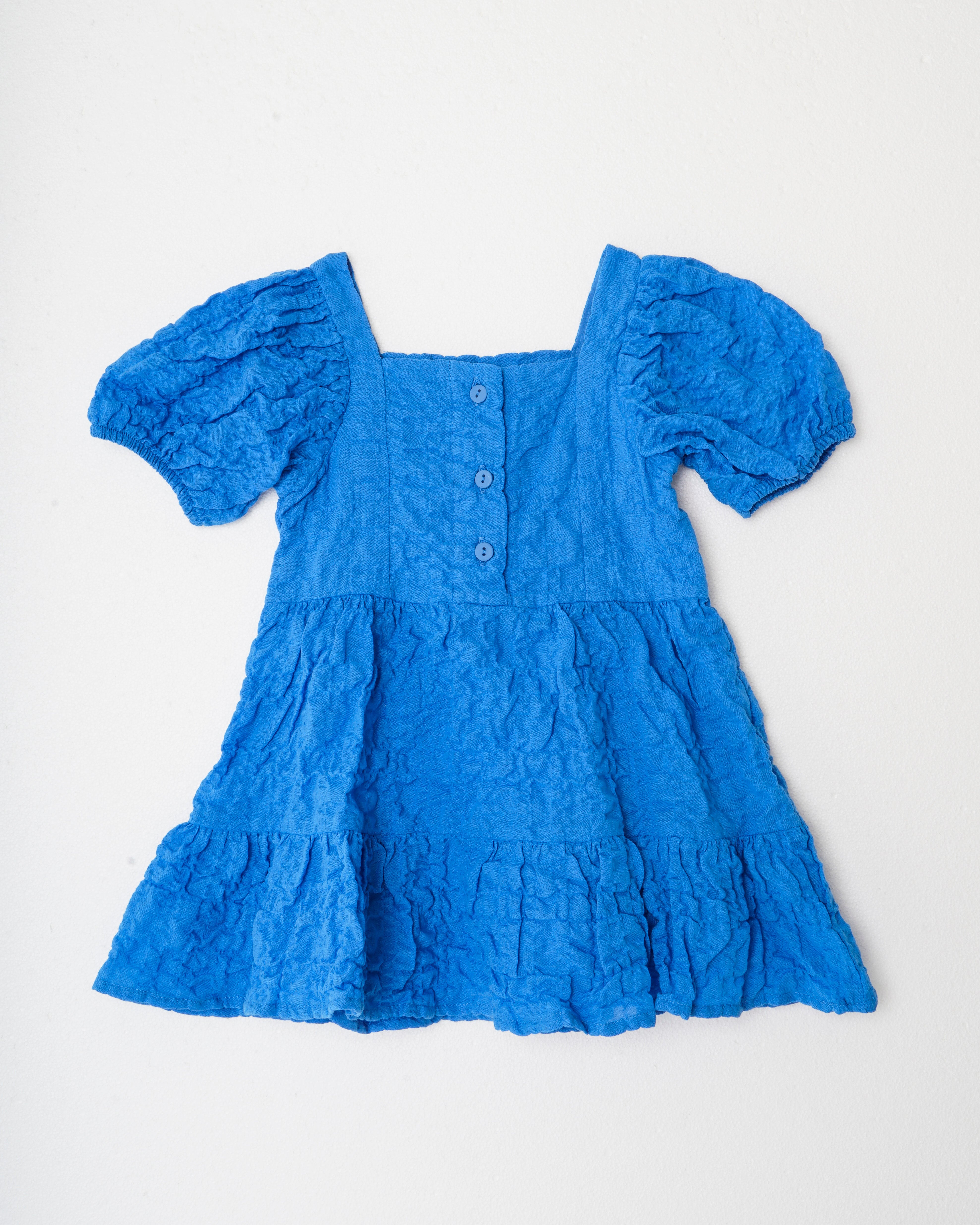 Saks Mavi Kırışık Görünümlü Elbise