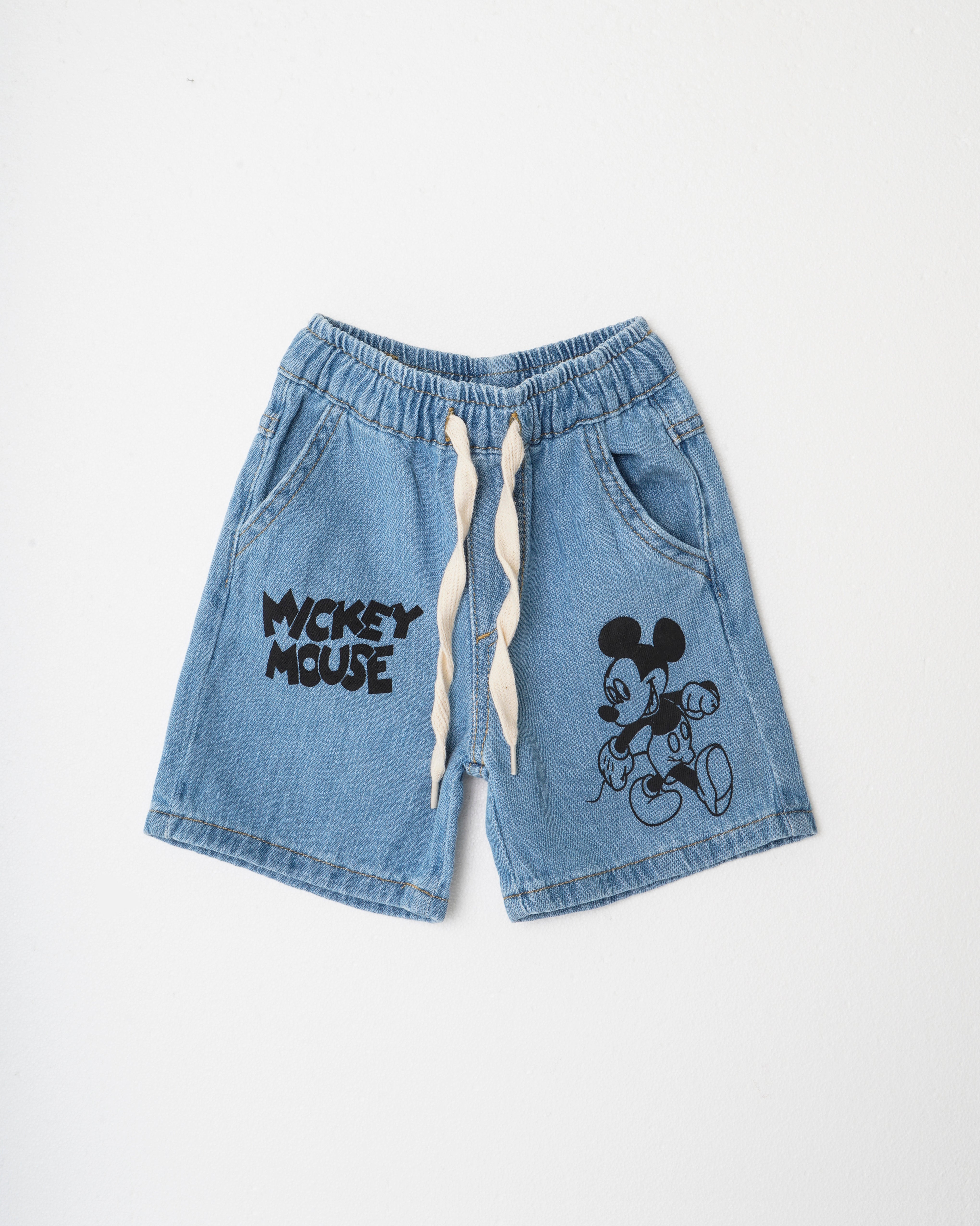 Mickey Baskılı Denim Jean Şort