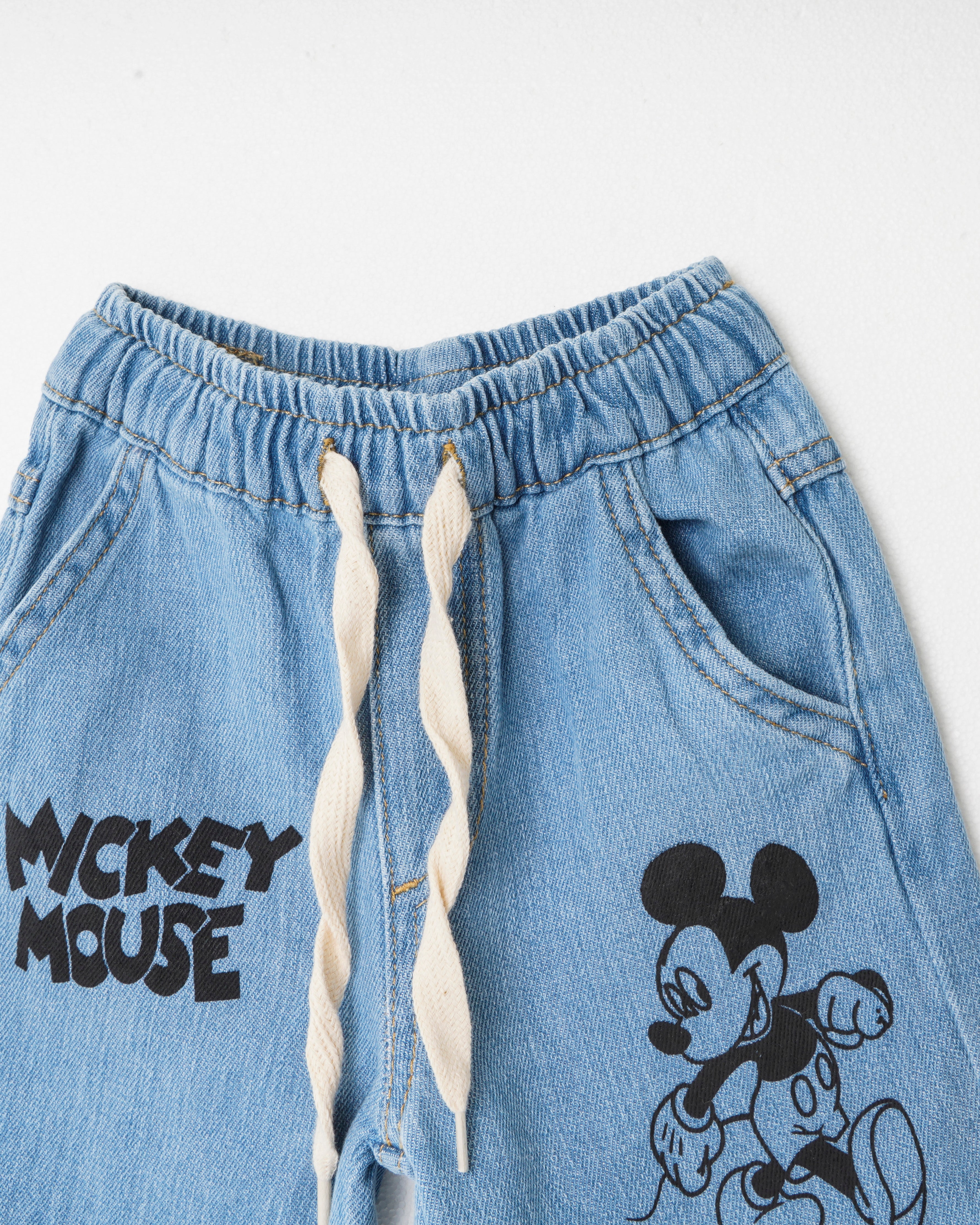 Mickey Baskılı Denim Jean Şort